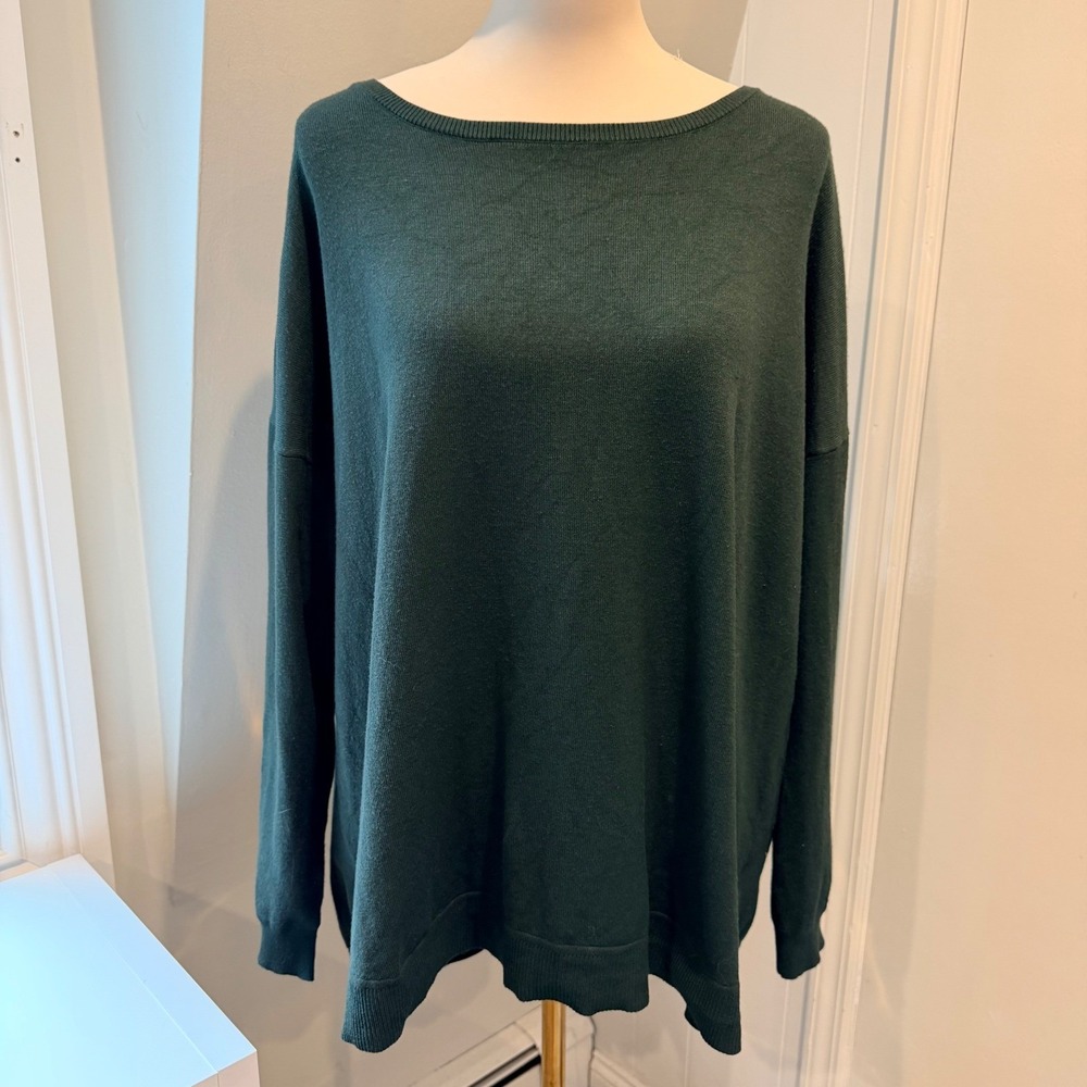 Cable & Gauge Dark Green Exposed Back Zipper Tunic Sweater | 2X